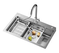 Kitchen Sink Unit Workstation Undermount Double Slide Rail Design,Stainless Steel Single Bowl,with Drain Basket,Topmount