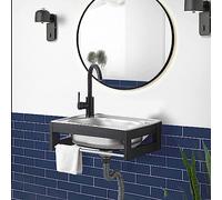 Kitchen Sink Wall Mounted Stainless Steel Utility Save Space, Kitchen Commercial with Faucet, Single Bowl, Hand Wash Basin Depth 18Cm, Restaurant Catering Industrial Laun,38x33x21cm