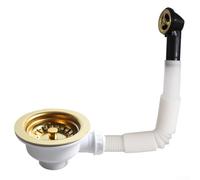 Kitchen Sink Waste Kit Gold Stainless Steel Sink Overflow Kit 114mm Kitchen Sink Strainer Overflow Pipes with Square Drain Cover