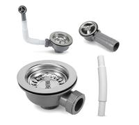 Kitchen Sink Waste Kit with Overflow Pipes,114mm Basket Strainer Stainless Steel Sink Waste Kit,Thickened Design for Sink Hole Size 83-90mm(Round Interface),Home Hotel Shopping Mall