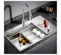 Kitchen Sink with 1 Base, Large Stainless Steel Sink with Draining Board and Mobile Sink and Cutting Board, Kitchen Sink with Drain Filter, Undermount Sink or Sink to Stand, Silver (A, 85 x 50 x 22 cm