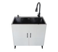 Kitchen Sink with Cabinet,Laundry Cabinet,Commercial Single Bowl,with Cold and Hot Faucet,with Soap Dispenser,for Garage,Restaurant,Kitchen,Laundry/Utility Room.(White,65x45x78cm)