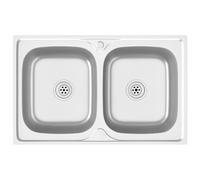 vidaXL Kitchen Sink & Double Basins Silver 800x500x155 mm Steel UK HOT