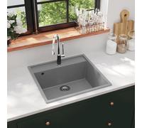 vidaXL Kitchen Sink with Overflow Hole Beige Granite Single Bowl Waste Kit