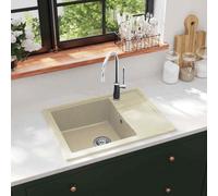 vidaXL Kitchen Sink with Overflow Hole Oval Black Granite Drainer Waste Kit