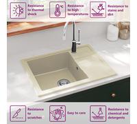 vidaXL Kitchen Sink with Overflow Hole Oval Black Granite Drainer Waste Kit