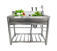 Kitchen Sink with Right Hand Platform Stainless Steel Utility Sink Professional Sink Single Bowl Sink Catering Sink Unit with Drainer Unit and Tap,Work Surface, for Bar Kitchen Restaurant