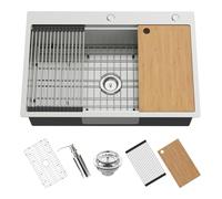 Kitchen Sink Workstation,33x22 Inch Stainless Steel Drop In Single Bowl Built-in Ledge Topmount Workstation Sink For Placing/Sliding Accessories-Cutting Board,Drying Rack,Convenient And Functional