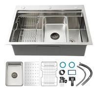 Kitchen Sink Workstation, Stainless Steel Top Mount Sinks, Drop-in Single Bowl Farmhouse Basin with Accessories, Household Dishwasher Sinks for RV, Prep Kitchen, Laundry Room, Bar(SilverA,80x50cm)