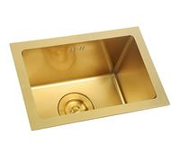 Kitchen Sinks Gold Bar Prep Sink Mini Trumpet 15 x10 Inch Rectangular Stainless Steel RV Utility Sink with Golden Drain Strainer Stopper, Single Bowl Undermount or Drop-In