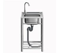 Kitchen Sinks Stainless Steel, Free Standing Utility Sink with Cold and Hot Water Tap for Restaurant, Commercial Sink Unit for Outdoor - Adjustable Leg Height