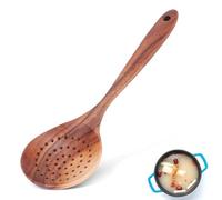 Kitchen Skimmer Slotted Spoon for Straining 11.0x3.1inch Wooden Slotted Spoon with Holes Handle Teak Wood Skimmer for Frying and Draining Oil Colander Colander Ladle Scoop for Kitchen