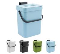 Kitchen Small Trash Can with Lid, 5L/1.3 Gal Hanging Compost Bin Under Sink, Plastic Waste Basket Garbage Box for Kitchen Counter/Bedroom/Bathroom/Dorm/Office/Camping (Blue)