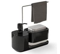 Kitchen Soap Dispenser Set with Tray and Sponge Holder, Dish and Hand Soap Dispenser with Dishcloth Holder 4-in-1 Kitchen Sink Countertop Storage Organizer, Useful Kitchen Gadgets -Black