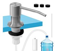 Kitchen Soap Dispenser, WJUAN Stainless Steel Dish Soap Dispenser with 100cm Silicone Tubing, 500ml ABS Pump Bottle & 3 Gauge Caps, for Kitchen Sink Washing Liquid Dispensing