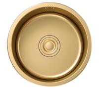 Kitchen Space-Saving RV Siphon Mini Small Size Sink Golden Round Sink Bar Counter Single BowlStainless Steel Household Vegetable Washing Basin Water Pool (Gold, 32 * 32 * 20cm)