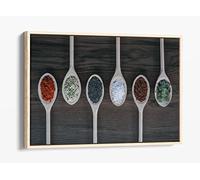 Kitchen Spoons Herbs Spices Cafe Restaurant B Canvas Floater Frame Print Picture Art - Light Oak Frame 30 inch wide x 20 inch high