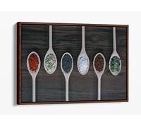 Kitchen Spoons Herbs Spices Cafe Restaurant B Canvas Floater Frame Print Picture Art - Walnut Frame 24 inch wide x 16 inch high