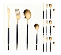 Kitchen Stainless Steel Cutlery Set Flatware Silverware Tableware Steak Knife Fork Spoon Teaspoon for Western Dining (16-piece Set,Black Gold)