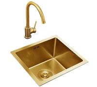 Kitchen Stainless Steel Gold Sink With Faucet Compact Single Bowl Sink For Bar Counters And Kitchen Islands Countertop Built-in Sink Small Size Wash Basin For Apartments Condos Sinks(Size:43*26*21cm)
