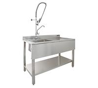 Kitchen Stainless Steel Sink Catering & Pre-Rinse Tap Commercial Hygienic Industrial Restaurant Bar Cafe Indoor was Basin | Right Hand Drainer