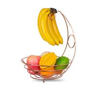 Kitchen Stars Fruit Basket Bowl with Banana Hanger Hook - Premium Quality Stainless Steel with a Copper Finish
