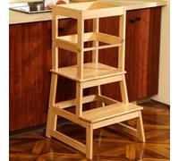 Kitchen Step Stool for Kids with Safety Rail,Toddler Standing Tower for Kitchen Counter, Baby Montessori Stool,Solid Wood Construction,Natural