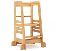 Kitchen Step Stool for Toddlers Bamboo Kids Standing Tower with Safety Rail