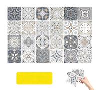 Kitchen Stick on Tiles, 24 Pcs Grey Moroccan Tile Stickers, 6 X 6 Inches PVC Waterproof Oil Proof Wall Stickers for DIY Kitchen Bathroom