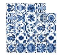 Kitchen Stickers - 24 Pieces Mosaic Tile Wall Stickers, Waterproof Retro Wall Stickers | Removable Tile Stickers Peel and Stick, Portuguese Style Antique Flower Tile Decals for Home