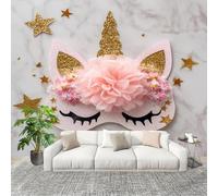 Kitchen Stickers 250x175cm Unicorn Birthday Theme Peel and Stick Wall Murals Removable Wall Art Decor White for Living Room Bedroom Nursery Toilet Bathroom Office Decoration