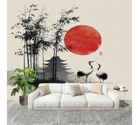 Kitchen Stickers 350x256cm Japanese Style Ink Wash Painting Style Peel and Stick Wall Murals Removable Wall Art Decor White for Living Room Bedroom Nursery Toilet Bathroom Office Decoration