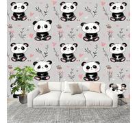 Kitchen Stickers 400x280cm Cute Cartoon Panda Peel and Stick Wall Murals Removable Wall Art Decor Light Gray for Living Room Bedroom Nursery Toilet Bathroom Office Decoration