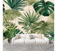 Kitchen Stickers 400x280cm Tropical Plant Leaf Geometry Peel and Stick Wall Murals Removable Wall Art Decor Light Color for Living Room Bedroom Nursery Toilet Bathroom Office Decoration