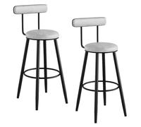 Kitchen Stools Set of 2 Industrial High Stools with Back Rest Round Leatherette Soft Padded Chairs for Pub Island Counter, 65cm, White