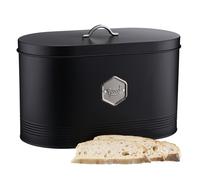 Cooks Professional Bread Bin - Modern Kitchen Countertop Labelled Metal Storage Canister Breathable Container - Black & Silver
