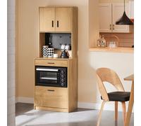 SoBuy FSB98-N,Tall Cabinet with Pegboard Microwave Sideboard Cabinet Kitchen Storage Unit and Microwave Shelf Oak Effect Cupboard with 2 Drawer Nat...