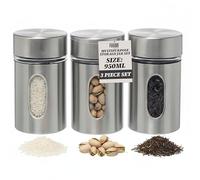 Kitchen Storage Canisters Set - 3x 950ml Tea Coffee and Sugar Canisters with Airtight Screw Top Lid - Kitchen Food Container Organizer with Transparent Window for Tea, Nuts & More