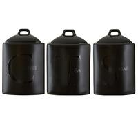 Kitchen Storage Canisters Set of 3, Black Ceramoc Tea Coffee Sugar Containers, Removable Lid with Handle