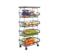 Kitchen Storage Cart Fruit Stand | Flexible Metal Fruit Storage Basket | Kitchen Fruit Organizer, Rolling Storage Cart for Fruit, Potato,