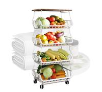 Kitchen Storage Cart Fruit Stand | Flexible Metal Fruit Storage Basket | Kitchen Fruit Organizer, Rolling Storage Cart for Fruit, Potato,