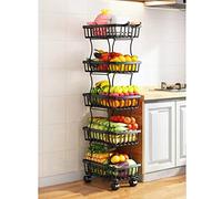 Kitchen Storage Cart with Removable Basket, Mobile Organizer on Wheels for Pantry, Laundry, and Vegetable Storage