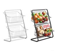 Kitchen Storage Organizer 2 Tier Metal Fruit Basket Rack with Vertical Design to Maximize Space and Provide Easy Access to Fruits, Vegetables, and Snacks (Black)