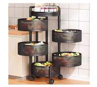 Kitchen storage rack multi layer rotating kitchen shelf Large Metal Wire Basket with Wheels Black for:Living Room, Bathroom, Balcony