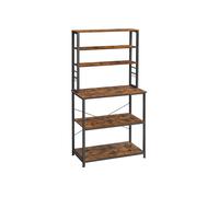 VASAGLE Kitchen Storage Rack, Coffee Bar, Baker’s Rack, Total 6 Shelves and 6 Hooks, for Microwave, Steel Frame, Industrial, 40 x 80 x 167 cm, Rustic Brown and Black KKS019B01