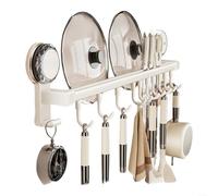 Kitchen Storage Rack with Strong Suction Hooks, Adjustable Wall Mounted Organizer for Utensils Pots Lids, No Drill Space Saving Solution for Modern Home, Cream White 315x65x13cm(White L)