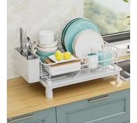 Kitchen Storage Rack with Two-Tier Dish Drying Rack for Utensils Knives Spoons Bowls Glasses and Cutting Boards (black)