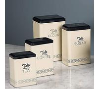 4pcs Tala Indigo & Ivory Square Metal Storage Tins Flour Coffee Sugar Canister