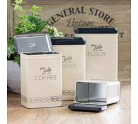 4pcs Tala Indigo & Ivory Square Metal Storage Tins Flour Coffee Sugar Canister