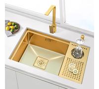 Kitchen SXSLTSA with Faucet Gold Stainless Steel SXSLTSA,Large Single Slot for Home Use Center Island Bar Kitchen Under Counter Basin (Color : Gold, Size 68 * 43 21cm)